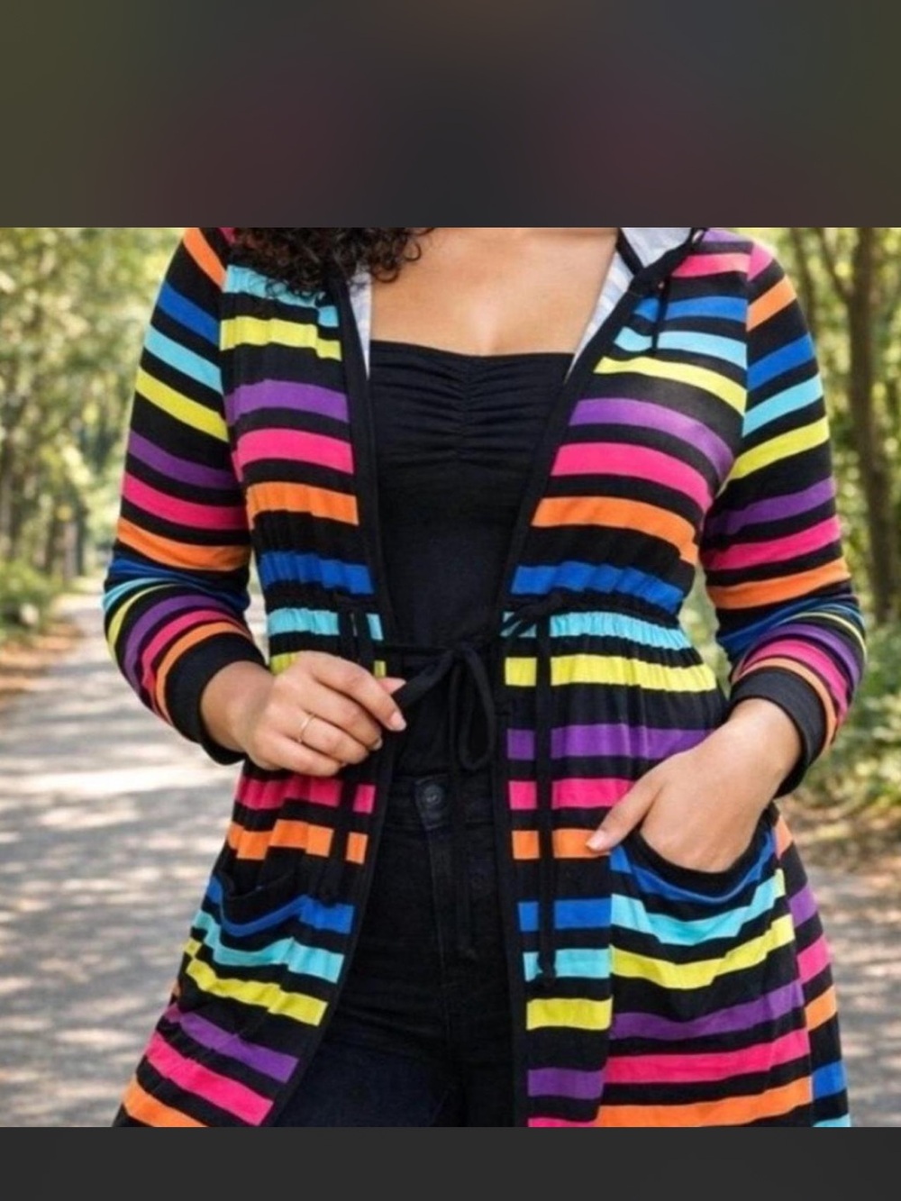 torrid Multicolor Rainbow Striped Hooded Cardigan